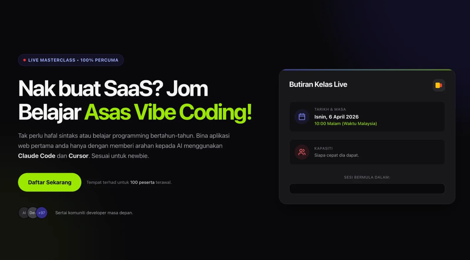 Sharing Berkenaan Vibe Coding (Percuma) - Sales Page