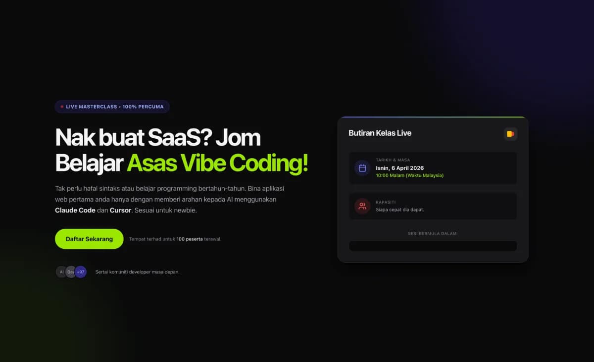 Sharing Berkenaan Vibe Coding (Percuma) - Sales Page